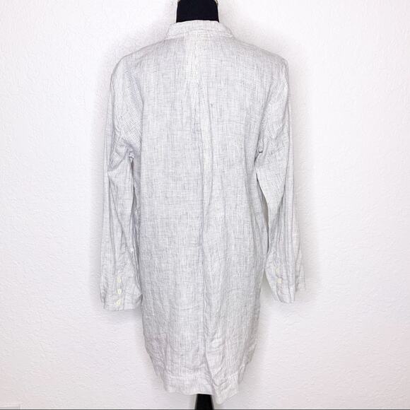 Eileen Fisher white navy windowpane plaid long linen jacket size Medium - Picture 2 of 14